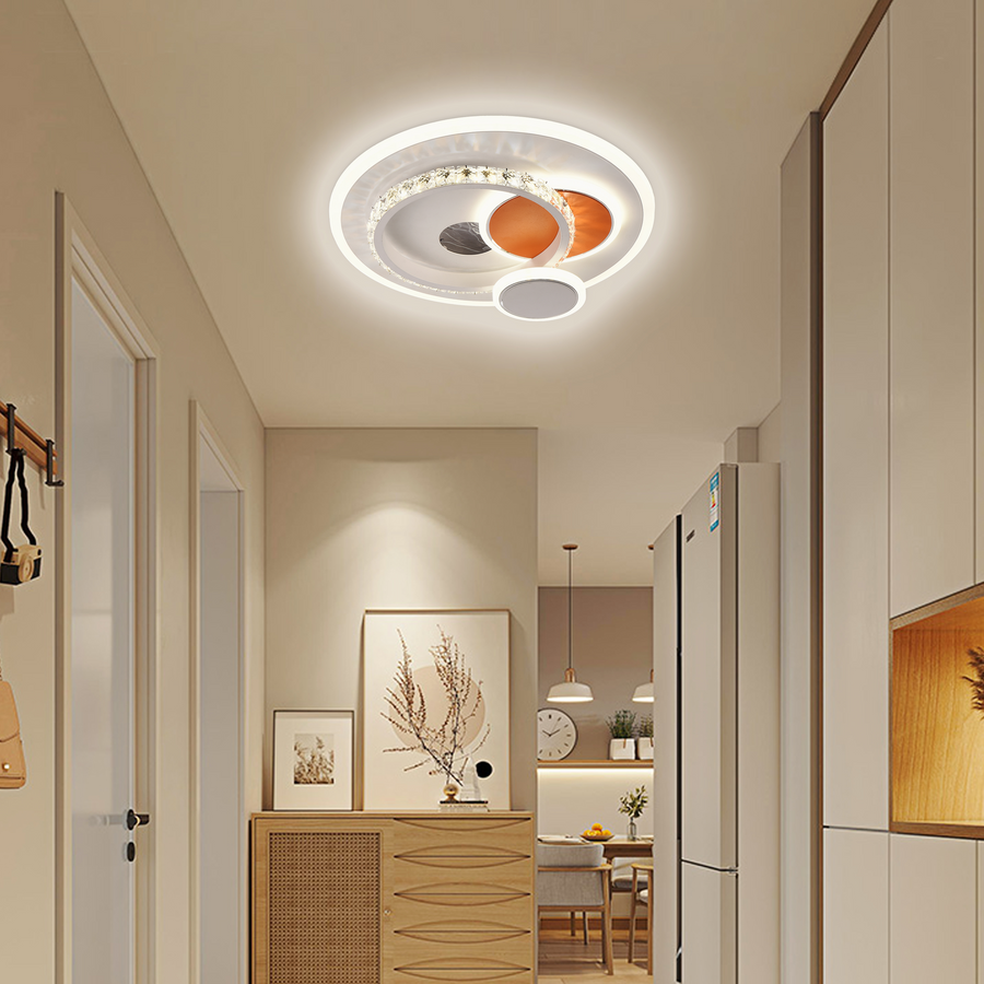 Lustre LED avec cristal HELIOX, 37W, 4 Cercles, Lumière Froid/Chaud/Neutre, Blanc