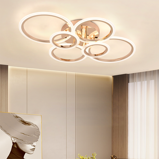 Lustre LED avec télécommande BETTY 81W, 6 cercles, lumière froide/chaude/neutre, variable, lustres LED doré brillant avec télécommande Titre par défaut Alessandro Design