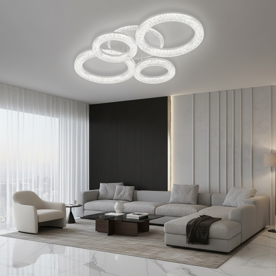 Linnea Lustre LED avec télécommande, 74 W, 3000 K/4000 K/6000 K, variable, blanc, cristaux Lustres LED avec télécommande Titre par défaut Alessandro Design