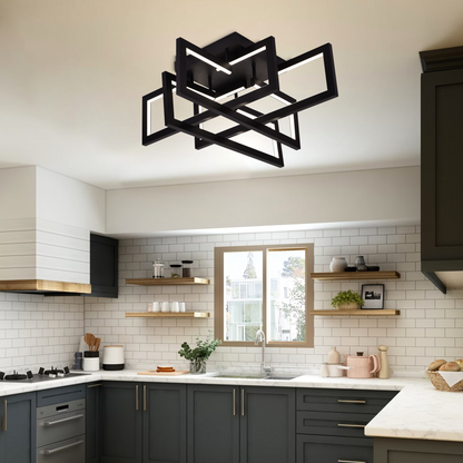 Lustre LED avec télécommande 96W, 4 éléments, Lumière froide/chaude/neutre, Dimmable, Noir