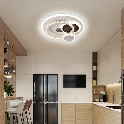 Lustre LED avec cristal HELIOX, 43W, 4 Cercles, Lumière Froid/Chaud/Neutre, Blanc