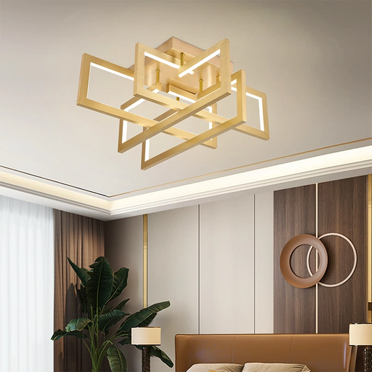 Lustre LED avec télécommande 96W, 4 Éléments, Lumière Froide/Chaude/Neutre, Dimmable, Doré