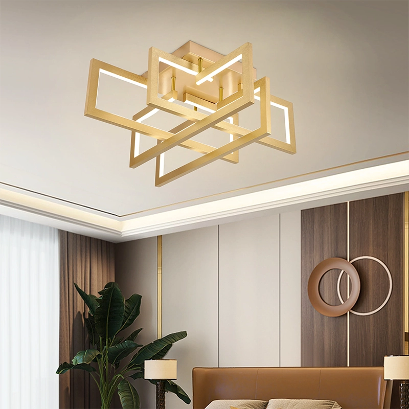 Lustre LED avec télécommande 96W, 4 Éléments, Lumière Froide/Chaude/Neutre, Dimmable, Doré