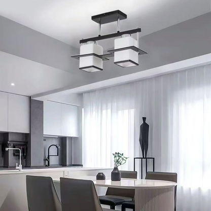 Lustre classique Aramis avec abat-jour carré en bois 2X E27 gris noir