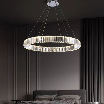 Lustre LED LLC130/1CH, cristal et métal, 31 W, 1 cercle, variable, hauteur réglable, lumière froide/chaude/neutre, éclairage luxueux