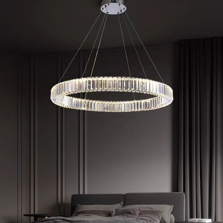 Lustre LED LLC130/1CH, cristal et métal, 31 W, 1 cercle, variable, hauteur réglable, lumière froide/chaude/neutre, éclairage luxueux