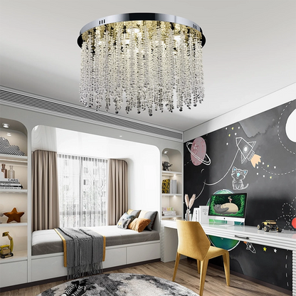 Lustre LED en cristal LLC215/400WH rond, 22 W, lumière froide/chaude/neutre, cristal, doré