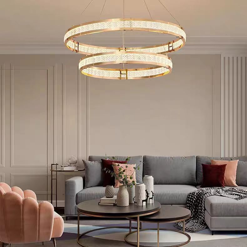 Lustre en cristal, LINDERHOF Magno, 61 W, diamètre 60 cm, lumière froide/chaude/neutre, doré, hauteur réglable