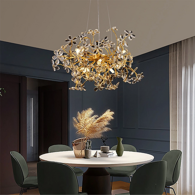 AURAFLOR Magno Crystal Lustre, 9x G9, Chrome et Cristaux, 55 cm, Hauteur réglable