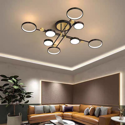 Lustre LED avec télécommande LT721/8BK+GD, 45W, 8 éléments, lumière chaude/froide/neutre, variable, noir/or