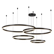 Lustre LED suspendu avec télécommande LT813/4BK 138W, 4 Cercles, Lumière Froide/Chaude/Neutre, Dimmable, Noir, Hauteur Réglable