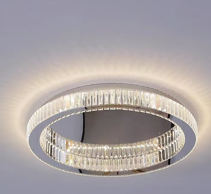 Lustre LED avec télécommande et cristal VERTUS 31W, 50cm, Cercle, Lumière Froide/Chaude/Neutre, Dimmable, Chrome