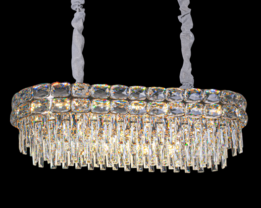 Candelabru Cristal LUCENT Regalis 28xE14, 85x35 cm, Auriu, Inaltime Reglabila, Metal si Cristal