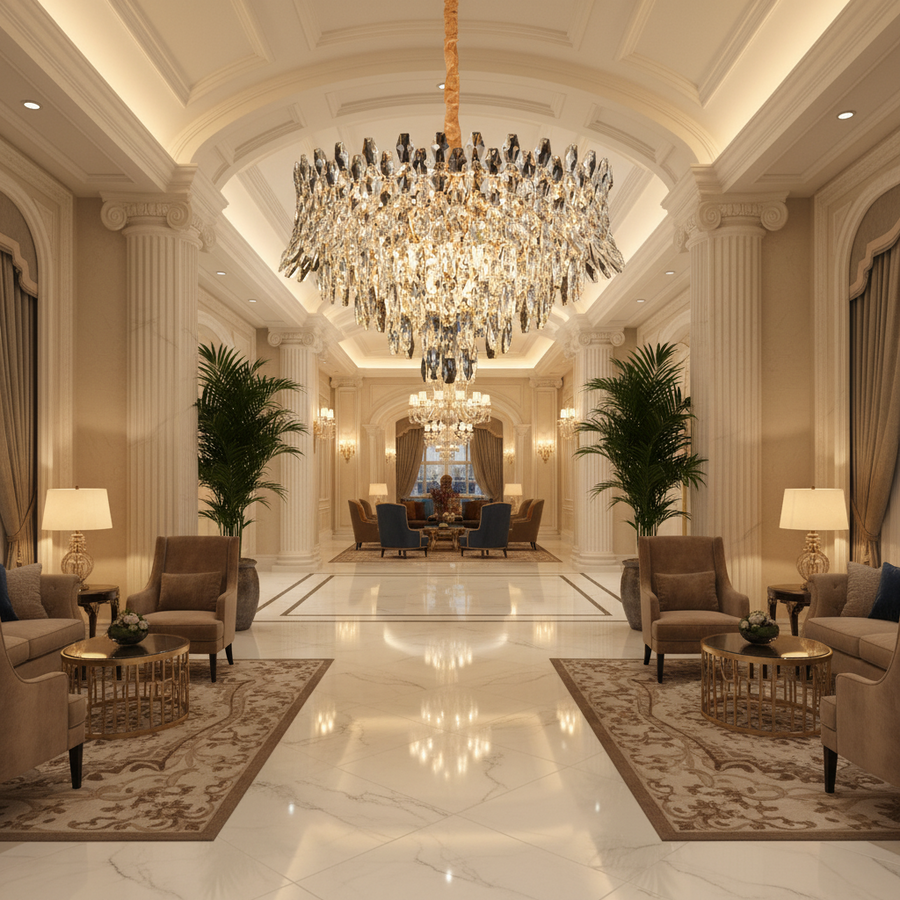 Candelabru Cristal MONARCH Magno 12xE14, Diametru 60cm, Inaltime 40cm, Auriu Lucios, Inaltime Reglabila, Design Elegant