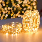 Installation de Noël linéaire avec fil argenté et télécommande, lumière chaude, 5000 cm, 500 LED, IP44