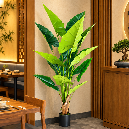 Plante artificielle type Alocasia, 14 feuilles, 170 cm, Vert