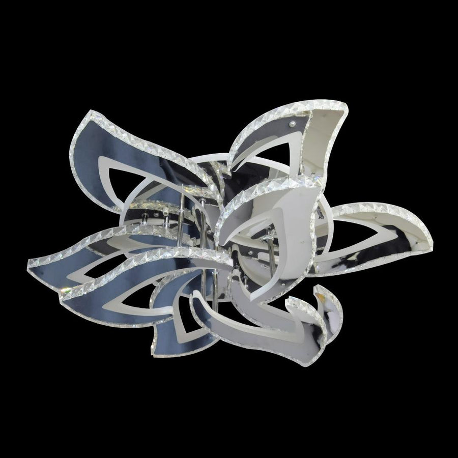 Lustre LED avec télécommande et cristal Alejandro 160W, 9 Fleurs, Lumière Froide/Chaude/Neutre, Dimable, Chrome Brillant