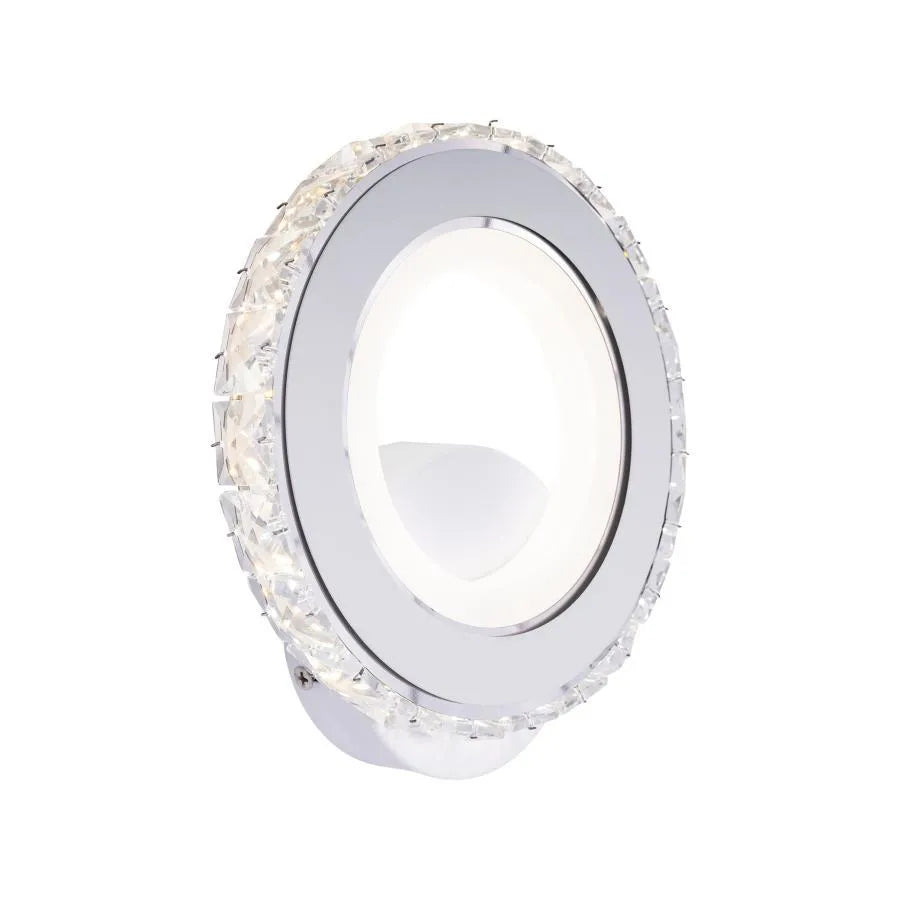 Applique LED Borandis 16W, Blanc avec Chrome, Acrylique et Cristal, Lumière Froide/Chaude/Neutre