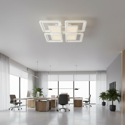 Lustre LED avec télécommande SUSAN 96W, 4 carrés, Lumière Froide/Chaude/Neutre, Dimmable, Blanc
