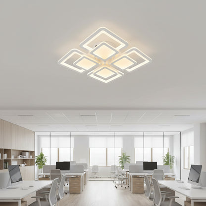 Lustre LED avec télécommande SUSAN 96W, 4 carrés, Lumière Froide/Chaude/Neutre, Dimmable, Blanc