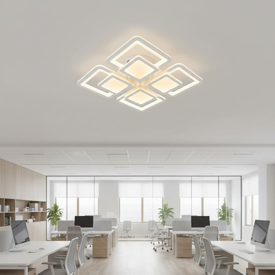 Lustre LED avec télécommande SUSAN 96W, 4 carrés, Lumière Froide/Chaude/Neutre, Dimmable, Blanc