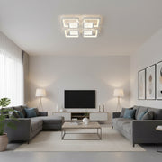Lustre LED avec télécommande SUSAN 96W, 4 carrés, Lumière Froide/Chaude/Neutre, Dimmable, Blanc