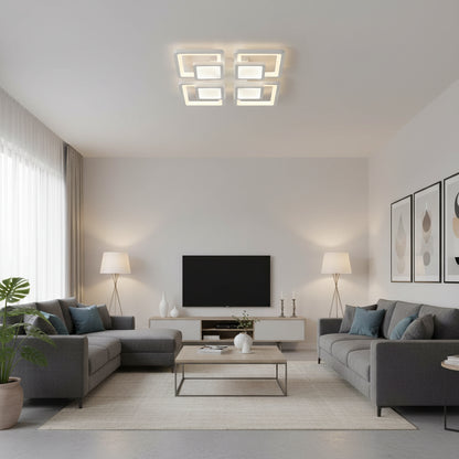 Lustre LED avec télécommande SUSAN 96W, 4 carrés, Lumière Froide/Chaude/Neutre, Dimmable, Blanc