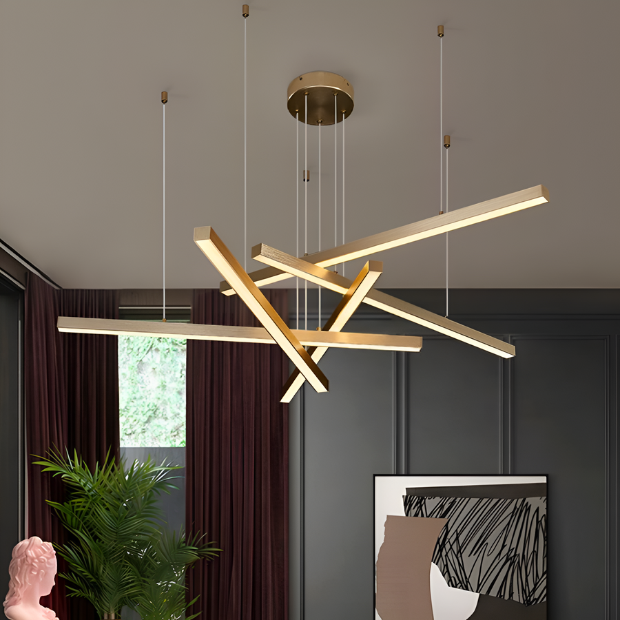 Lustre LED suspendu avec télécommande GINEVRA 63W, 5 Éléments, Lumière Froide/Chaude/Neutre, Doré