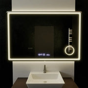 Miroir LED rectangulaire, 120x80 cm, Souverain MotionGlow Marcello, système anti-buée, horloge et thermomètre, loupe cosmétique, intensité variable