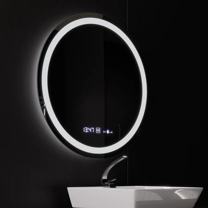 Miroir rond LED, 80 cm, Celeste MotionGlow Marcello, système anti-buée, horloge et thermomètre, intensité variable