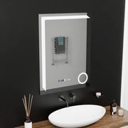 Miroir LED rectangulaire, 60x80 cm, Precision MotionGlow Marcello, système anti-buée, horloge et thermomètre, loupe cosmétique, variable