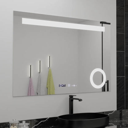 Miroir LED rectangulaire, 120x80cm, ABSOLU MotionGlow Marcello, système anti-buée, horloge et thermomètre, loupe cosmétique, variable