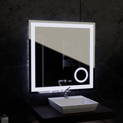 Miroir LED rectangulaire, 80x80cm, Souverain MotionGlow Marcello, système anti-buée, horloge et thermomètre, loupe cosmétique, variable