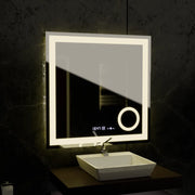 Miroir LED rectangulaire, 80x80cm, Souverain MotionGlow Marcello, système anti-buée, horloge et thermomètre, loupe cosmétique, variable