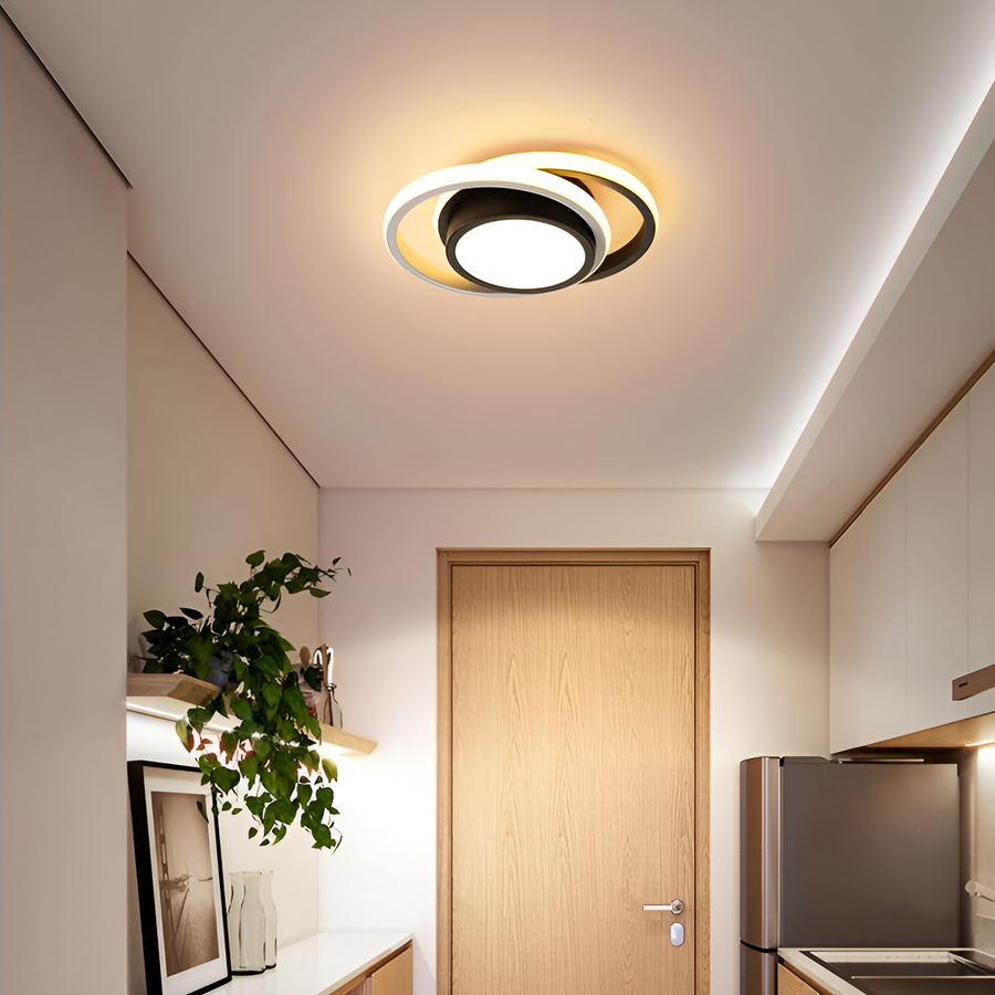 Lustre LED VERTEX FUSION 21W, 2 Cercles, Structure en Métal, Lumière Froid/Chaud/Neutre, Blanc/Noir