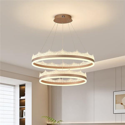 Lustre LED suspendu avec télécommande NIVALIS 126W, Cercles 40x60cm, Lumière Froide/Chaude/Neutre, Dimmable, Hauteur Réglable, Doré