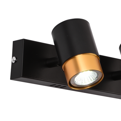 Projecteur LED avec 4 projecteurs GU10, or, métal et acrylique