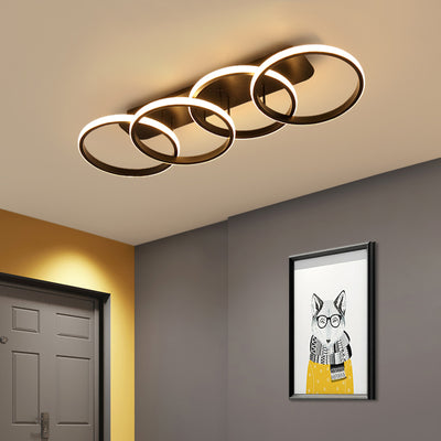 ELIO Lustre LED 47W, 4 Cercles, Linéaire, Lumière Froide/Chaude/Neutre, Noir