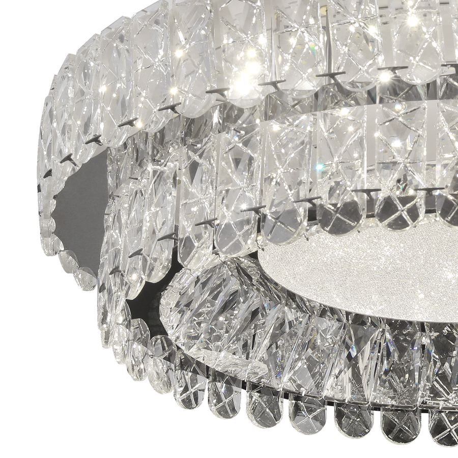 Lustre LED avec télécommande, LLC153/500CH, cristal et métal, 59 W, 1 cercle, intensité variable, hauteur réglable, lumière froide/chaude/neutre, éclairage luxueux