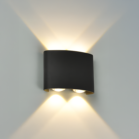 Applique murale LED extérieure et intérieure, 4 Sources x 1W, IP65, ABS, Noir, 3000K