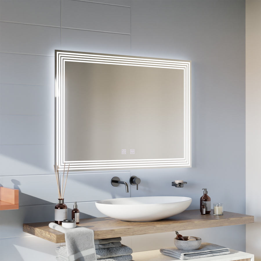 Miroir LED rectangulaire, anti-buée, 80x60cm, ADIS Basic Touch