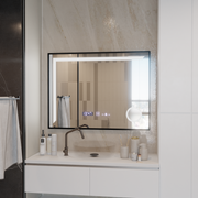 Oglinda LED Senzor MotionGlow Francesca 80x60 cm Lumina Calda/Rece/Neutra Dimabila Rama Negru Brushed Sistem Dezaburire Termometru Ceas Colectia Marcello Funghi Oglinzi Marcello Default Title Alessandro Design