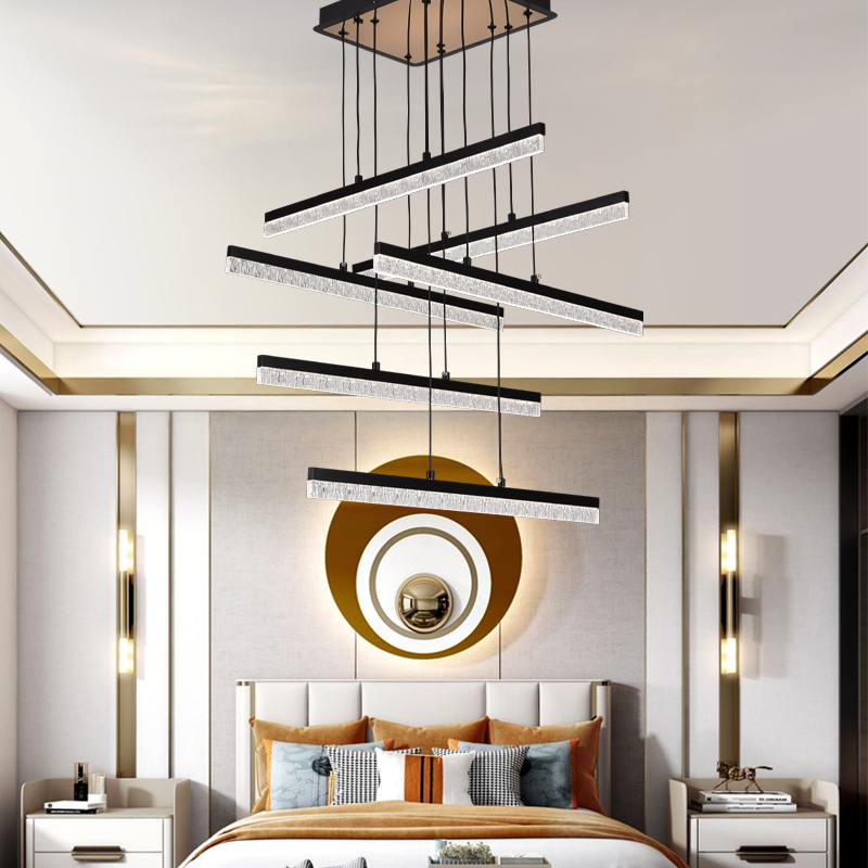Lustre LED suspendu en acrylique LT181/6BK, 82W, lumière 3000/4000/6000K, noir, hauteur réglable