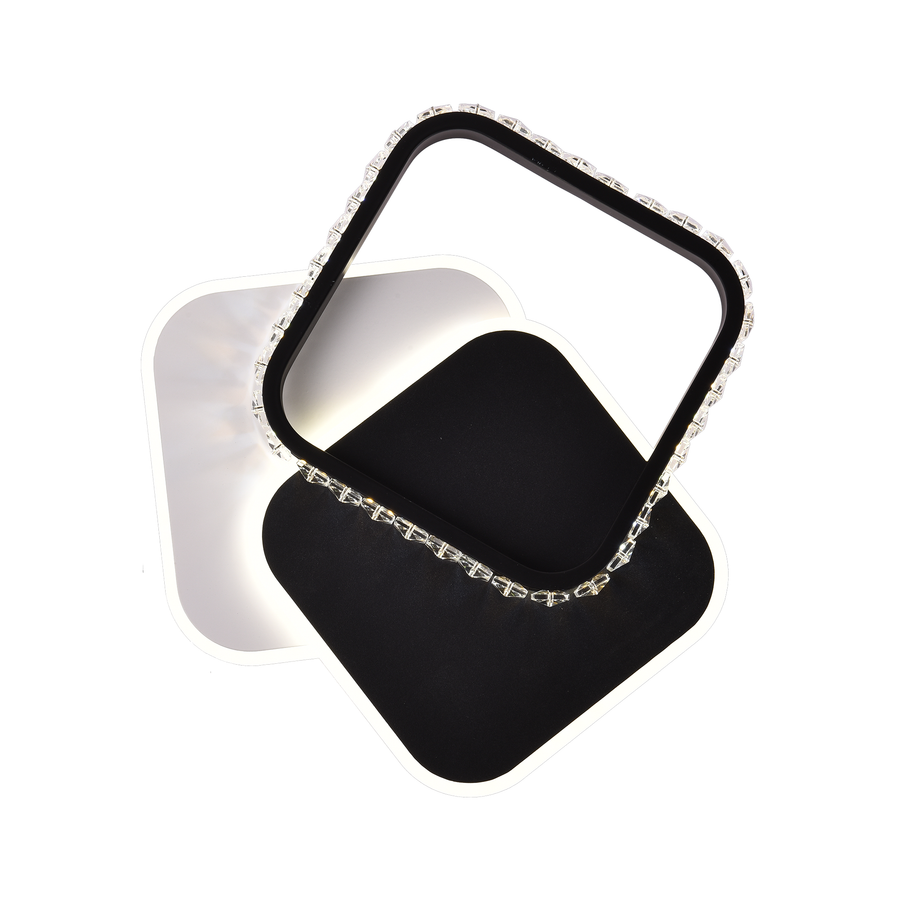 Lustre LED en cristal PRISMIQ 39W, 3 carrés, Lumière froide/chaude/neutre, Noir