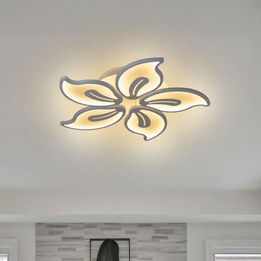 Lustre LED avec télécommande JASMINE 66W, 5 pétales, Lumière Froide/Chaude/Neutre, Dimmable, Blanc