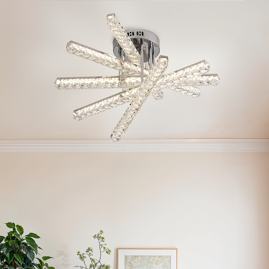 Lustre LED avec télécommande LUELLA 79W 5 Éléments, Linéaire, Lumière Froide/Chaude/Neutre, Gradable, Argent