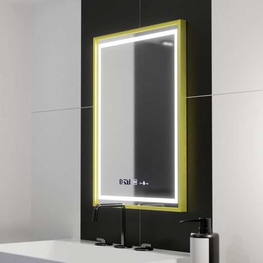 Miroir LED rectangulaire, 50x70 cm, Verite Royale Gold Motion Glow Marcello, système de désembuage, horloge et thermomètre, miroirs à intensité variable Marcello Default Title Alessandro Design