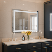 Miroir LED rectangulaire, 80x60 cm, Verite MotionGlow Marcello, système anti-buée, horloge et thermomètre, intensité variable