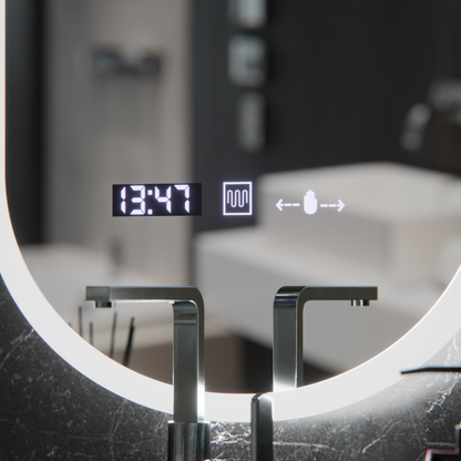 Miroir LED ovale, 50x80 cm, capteur Lucia Marcello, système anti-buée, horloge et thermomètre, intensité variable
