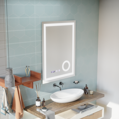 NIVERA Miroir Tactile LED Système de Désembuage, Horloge et Température Loupe Cosmétique 60x80 cm